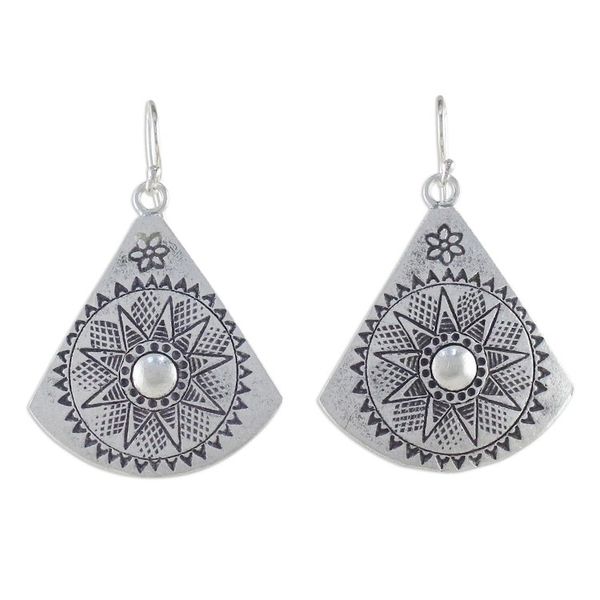 Alternate image for Fan-Shaped Sterling Silver Dangle Earrings from Thailand Starry Fans