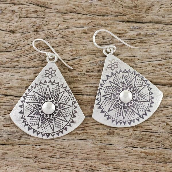 Alternate image for Fan-Shaped Sterling Silver Dangle Earrings from Thailand Starry Fans