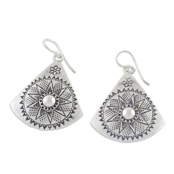 Alternate image for Fan-Shaped Sterling Silver Dangle Earrings from Thailand Starry Fans