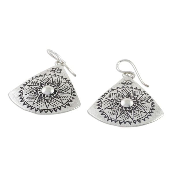 Alternate image for Fan-Shaped Sterling Silver Dangle Earrings from Thailand Starry Fans