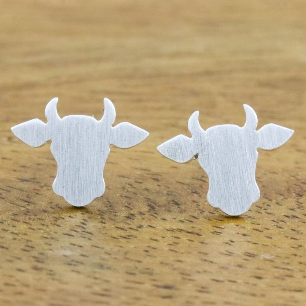 Handmade 925 Sterling Silver Bull Steer Stud Earrings 'Gentle Bull'
