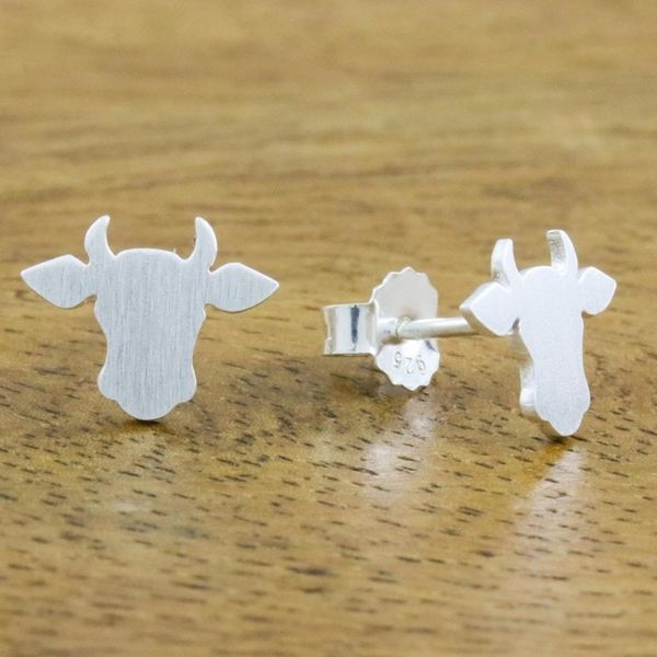 Alternate image for Handmade 925 Sterling Silver Bull Steer Stud Earrings Gentle Bull