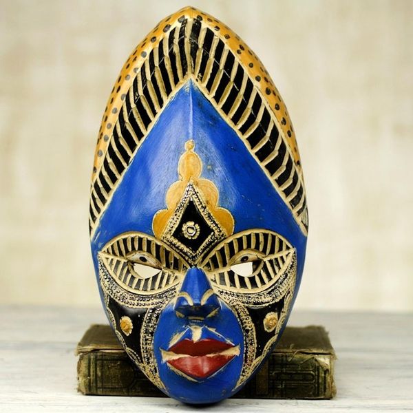 Alternate image for Colorful Aluminum African Wood Mask from Ghana Ndidi