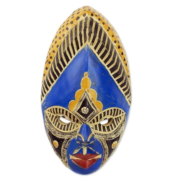 Alternate image for Colorful Aluminum African Wood Mask from Ghana Ndidi