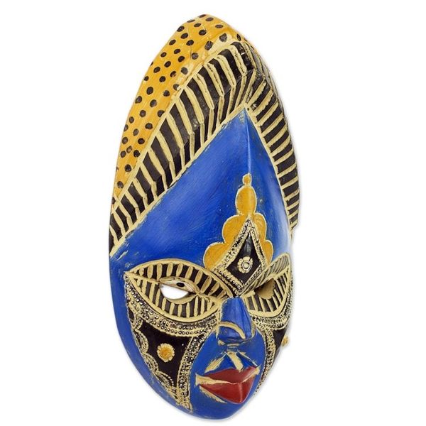 Alternate image for Colorful Aluminum African Wood Mask from Ghana Ndidi