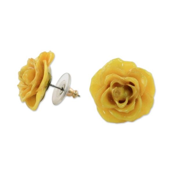 Alternate image for Natural Rose Button Earrings in Yellow from Thailand Flowering Passion in Yellow