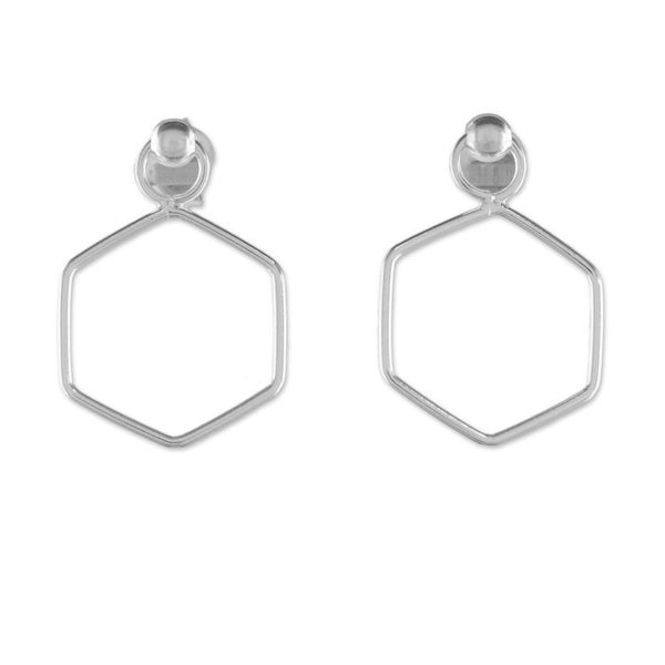 Alternate image for 925 Sterling Silver Hexagon Shaped Frame Earrings Elegant Hexagon