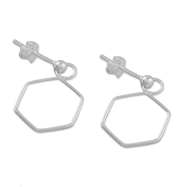 Alternate image for 925 Sterling Silver Hexagon Shaped Frame Earrings Elegant Hexagon