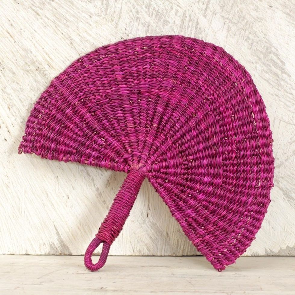 Artisan Handcrafted Raffia Fan in Magenta from Ghana 'Magenta Love'