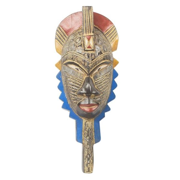 Alternate image for Ornate African Mask with Hand Embossed Aluminum Health