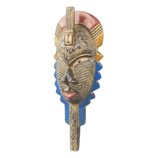 Alternate image for Ornate African Mask with Hand Embossed Aluminum Health