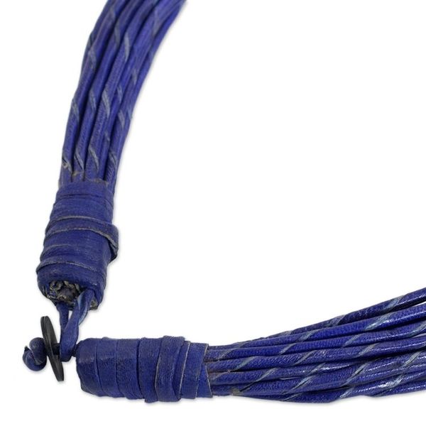 Alternate image for Horn and Bone Blue Recycled Beads Necklace African Jewelry Sougri Blue