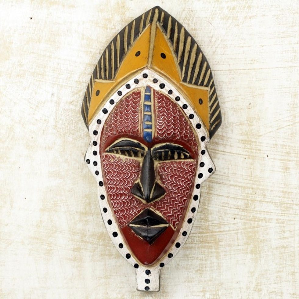 Hand Carved Sese Wood and Brass African Wall Mask from Ghana 'Ayomide'