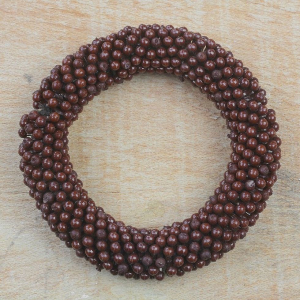 Recycled Glass Beaded Stretch Bracelet from Ghana 'Bold Ohene'