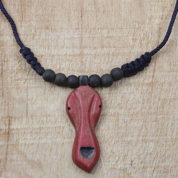 Alternate image for Adjustable Sese Wood Pendant Necklace in Red from Ghana Good Impression