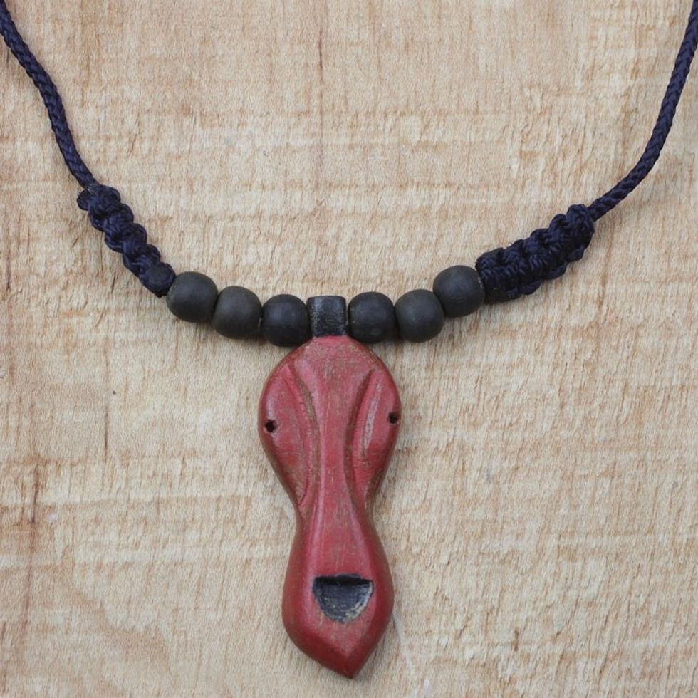 Adjustable Sese Wood Pendant Necklace in Red from Ghana 'Good Impression'