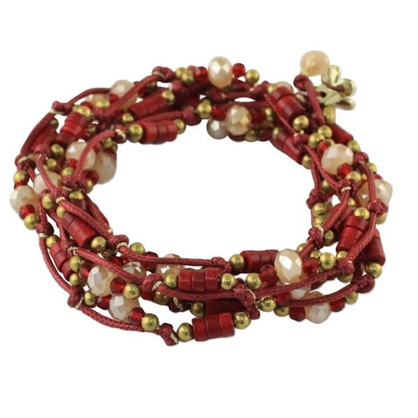 Alternate image for Calcite and Glass Beaded Wrap Bracelet in Red from Thailand Passionate Party
