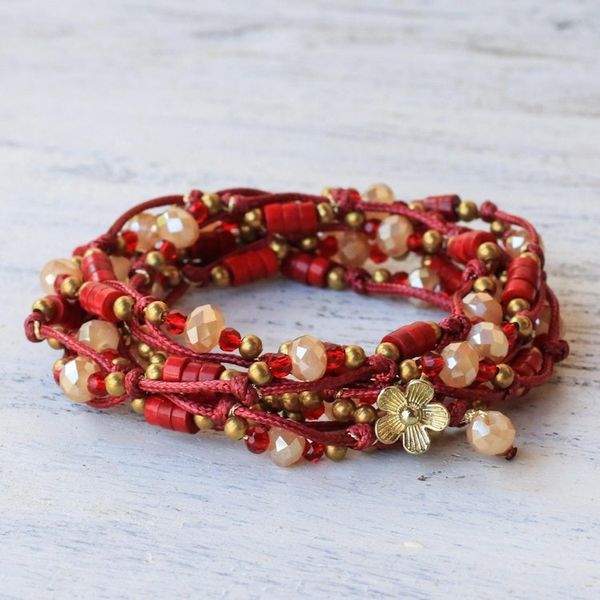 Alternate image for Calcite and Glass Beaded Wrap Bracelet in Red from Thailand Passionate Party