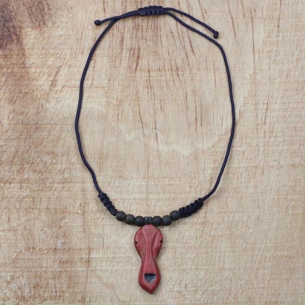 Alternate image for Adjustable Sese Wood Pendant Necklace in Red from Ghana Good Impression