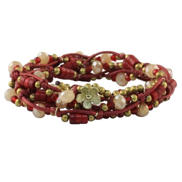 Alternate image for Calcite and Glass Beaded Wrap Bracelet in Red from Thailand Passionate Party