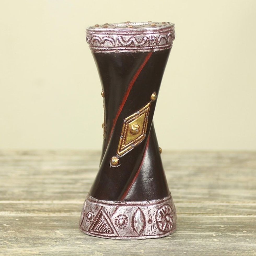 Artisan Crafted African Decorative Wood and Aluminum Vase 'Bosumtwi Spirit'