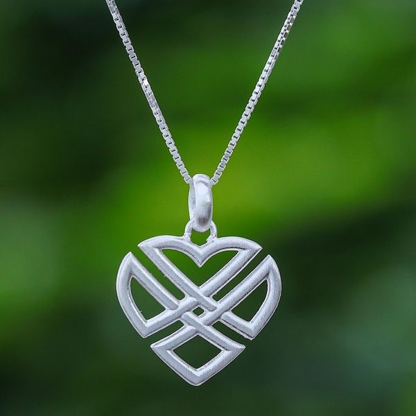 Alternate image for Handmade Heart Shaped 925 Sterling Silver Pendant Necklace Combined Heart
