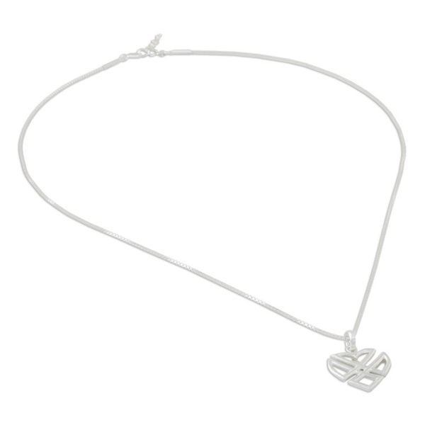 Alternate image for Handmade Heart Shaped 925 Sterling Silver Pendant Necklace Combined Heart