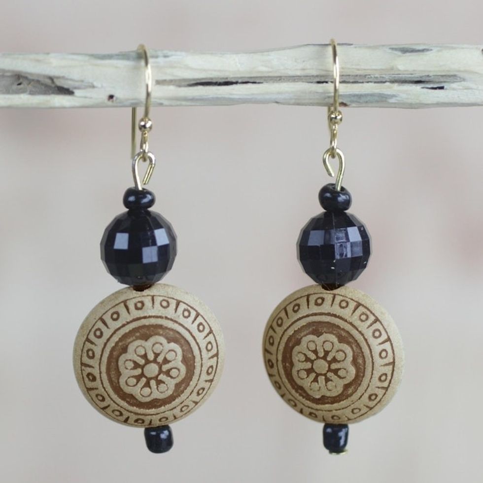 Faceted Floral Recycled Plastic Round Dangle Earrings 'Highly Favored'