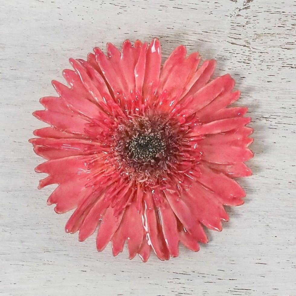 Handmade Natural Deep Pink Gerbera Brooch with Brass Pin 'Splendid Day'