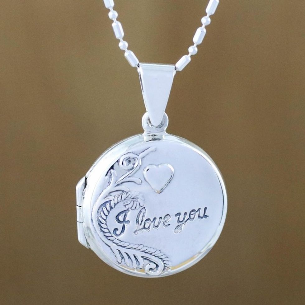Handcrafted Sterling Silver Locket Necklace from Thailand 'Words of Love'