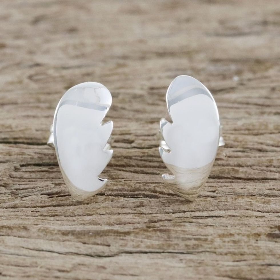 Handcrafted Sterling Silver Button Earrings from Thailand 'Broken Heart'