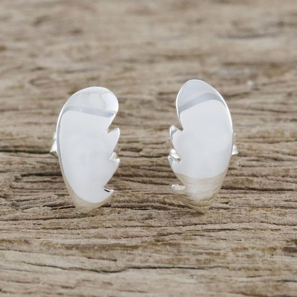Alternate image for Handcrafted Sterling Silver Button Earrings from Thailand Broken Heart