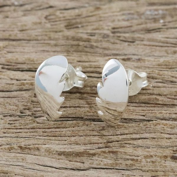 Alternate image for Handcrafted Sterling Silver Button Earrings from Thailand Broken Heart