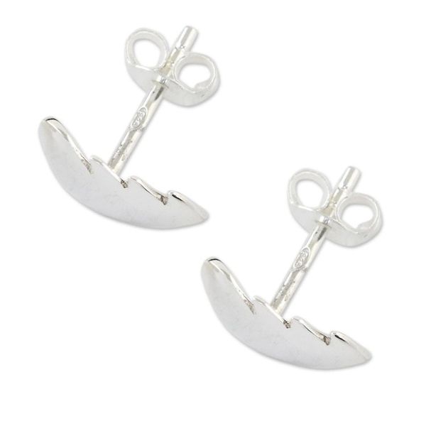 Alternate image for Handcrafted Sterling Silver Button Earrings from Thailand Broken Heart