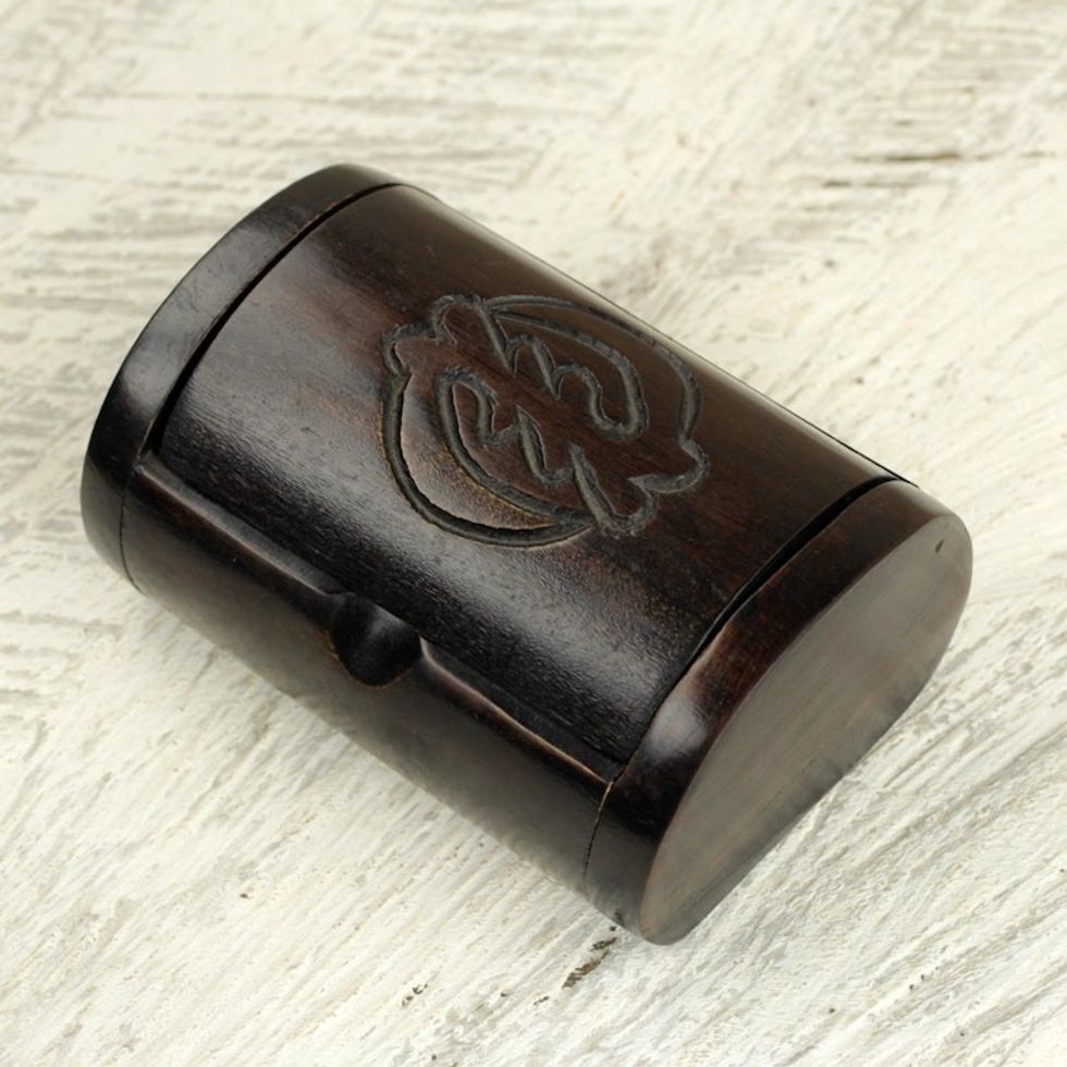 Decorative Box with Adinkra Symbol in Hand Carved Ebony Wood 'Gye Nyame Power'