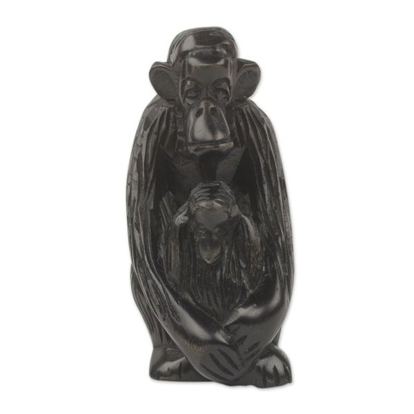 Alternate image for African Hand Carved Ebony Chimpanzee Motherhood Sculpture Mother Chimp
