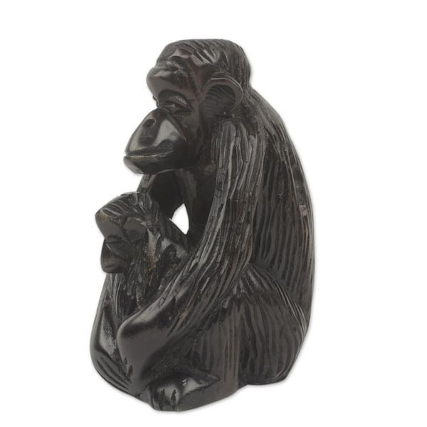 Alternate image for African Hand Carved Ebony Chimpanzee Motherhood Sculpture Mother Chimp