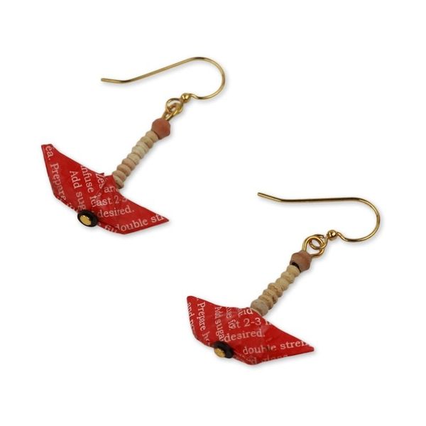 Alternate image for Recycled Paper Red Sailboat Earrings Crafted by Hand Red Boats