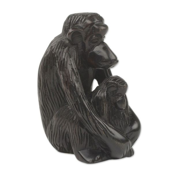 Alternate image for African Hand Carved Ebony Chimpanzee Motherhood Sculpture Mother Chimp