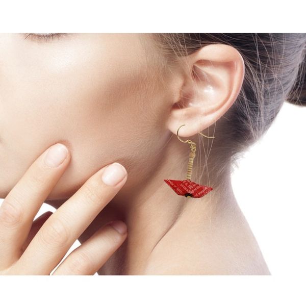 Alternate image for Recycled Paper Red Sailboat Earrings Crafted by Hand Red Boats