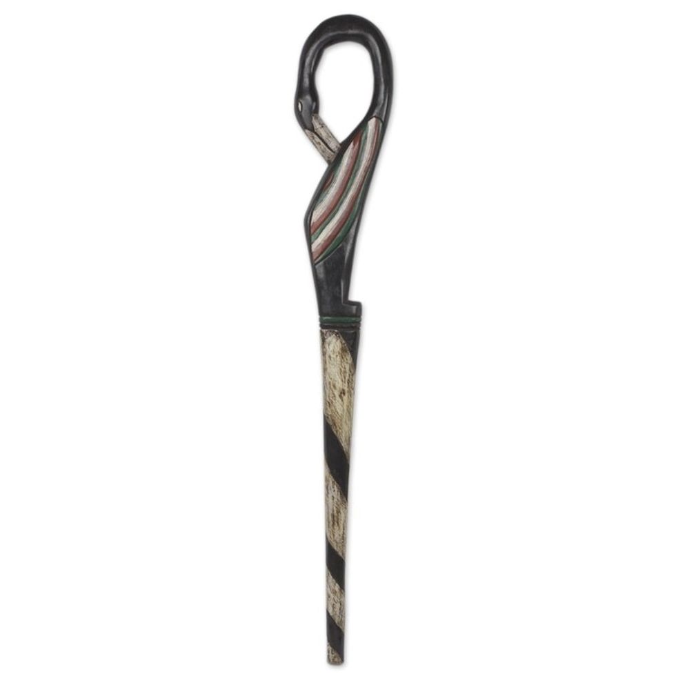 Hand Carved Adinkra Theme African Walking Stick 'Sankofa Bird'