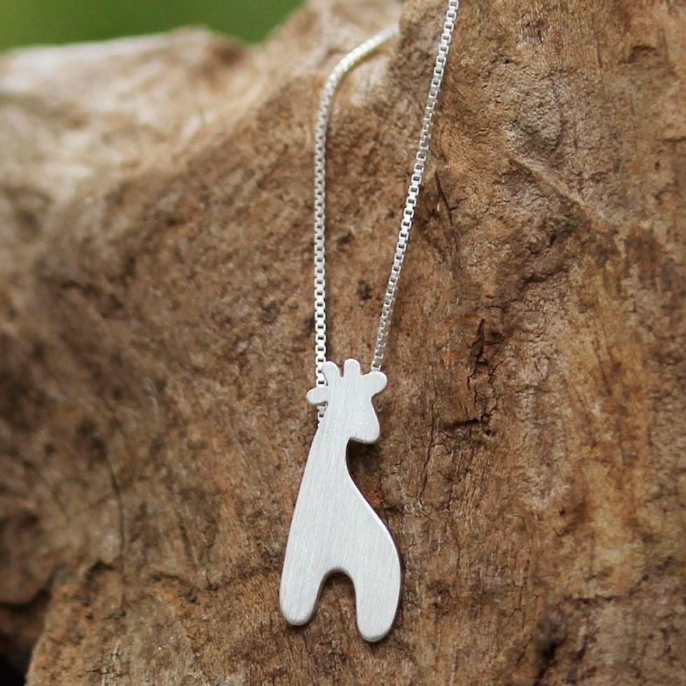 Thai Handcrafted Sterling Silver Giraffe Pendant Necklace 'Happy Giraffe'