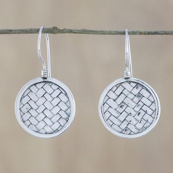 Alternate image for Sterling Silver Circle Weave Dangle Earrings from Thailand Woven Circle