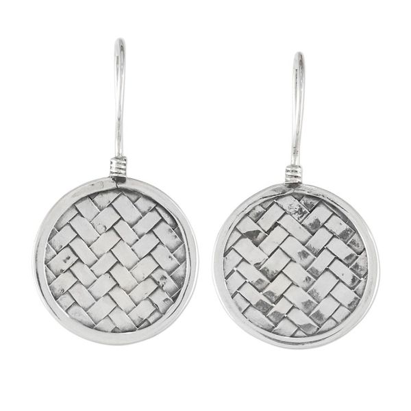 Alternate image for Sterling Silver Circle Weave Dangle Earrings from Thailand Woven Circle