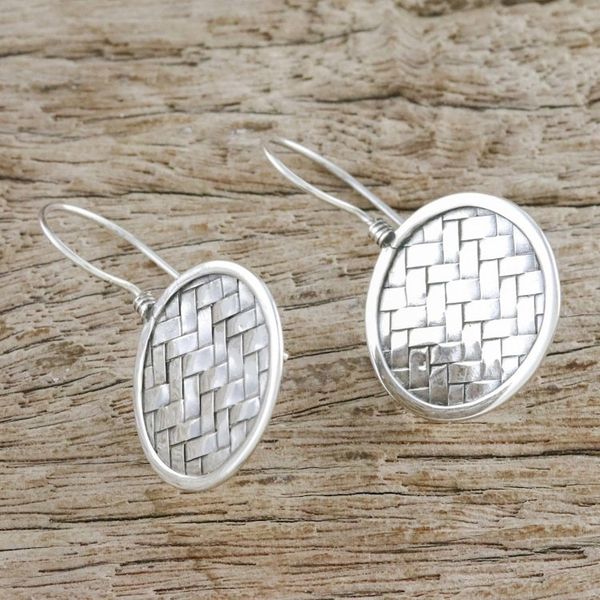 Alternate image for Sterling Silver Circle Weave Dangle Earrings from Thailand Woven Circle