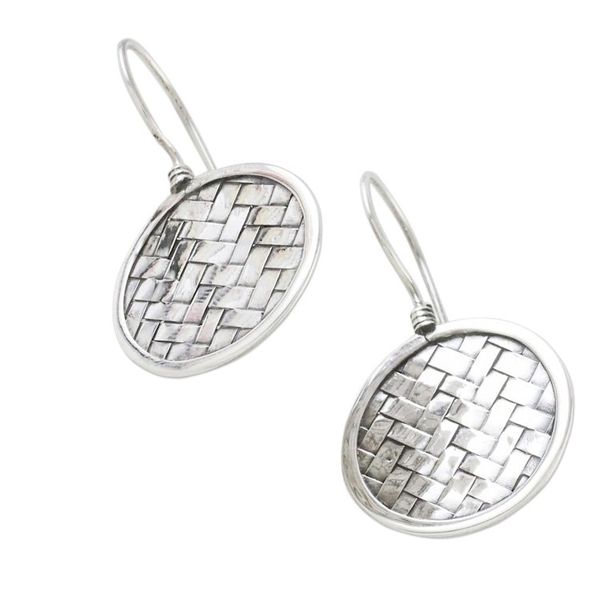 Alternate image for Sterling Silver Circle Weave Dangle Earrings from Thailand Woven Circle
