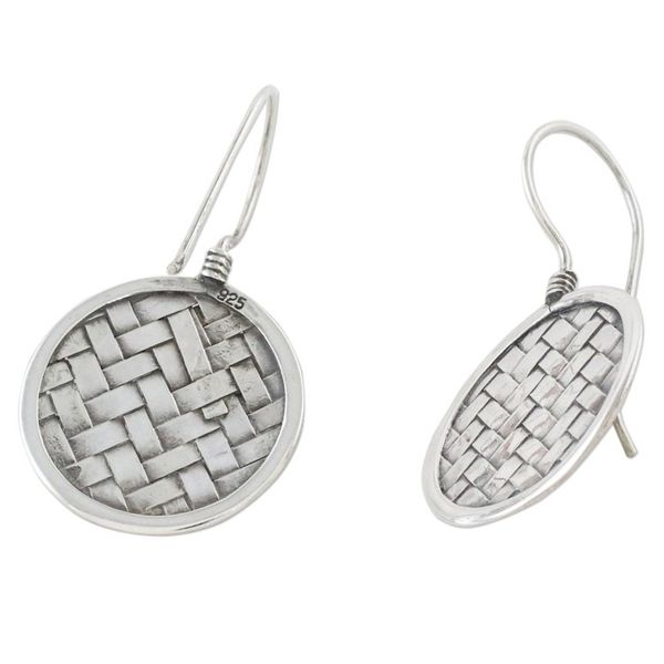 Alternate image for Sterling Silver Circle Weave Dangle Earrings from Thailand Woven Circle