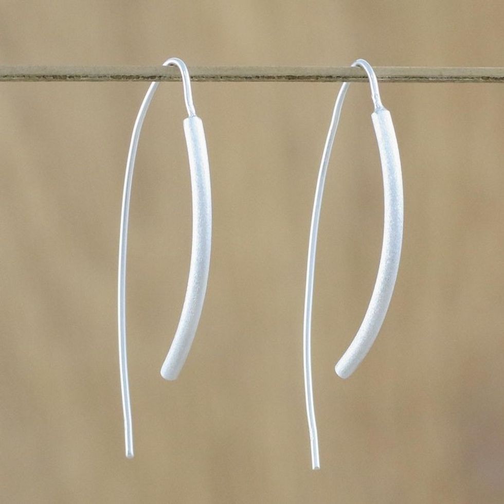 Sterling Silver Curved Drop Earrings from Thailand 'Cattails'