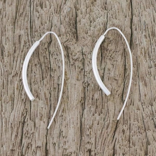 Alternate image for Sterling Silver Curved Drop Earrings from Thailand Cattails