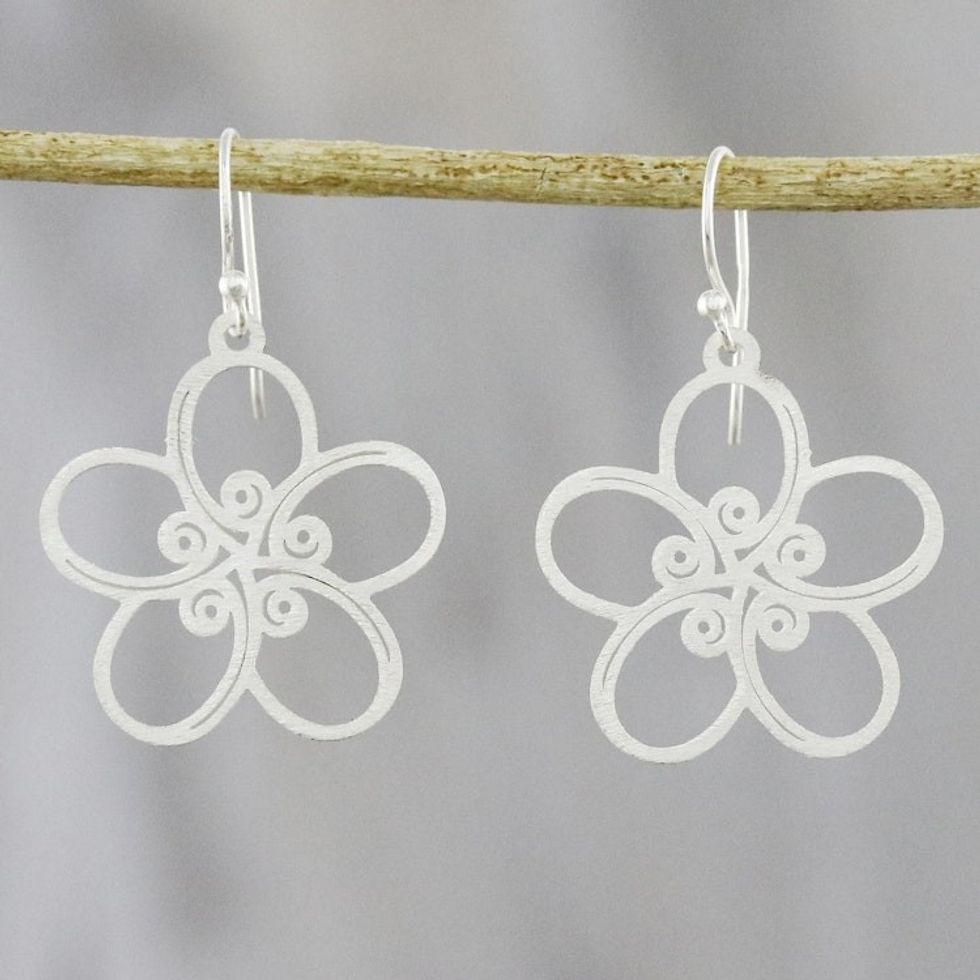 Floral Spiral-Motif Sterling Silver Earrings from Thailand 'Floral Trance'